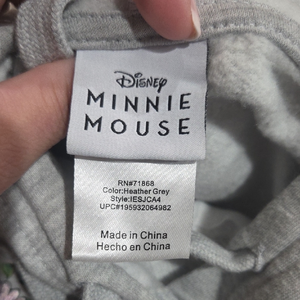 Disney Minnie Mouse Heather Gray Hoodie With Embroidered Flowers - Picture 4 of 4